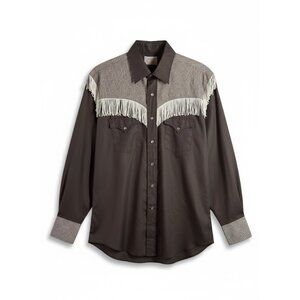 Vintage 70's H Bar C Western Fringe Shirt Brown Gingham Yoke Pearl Snap L